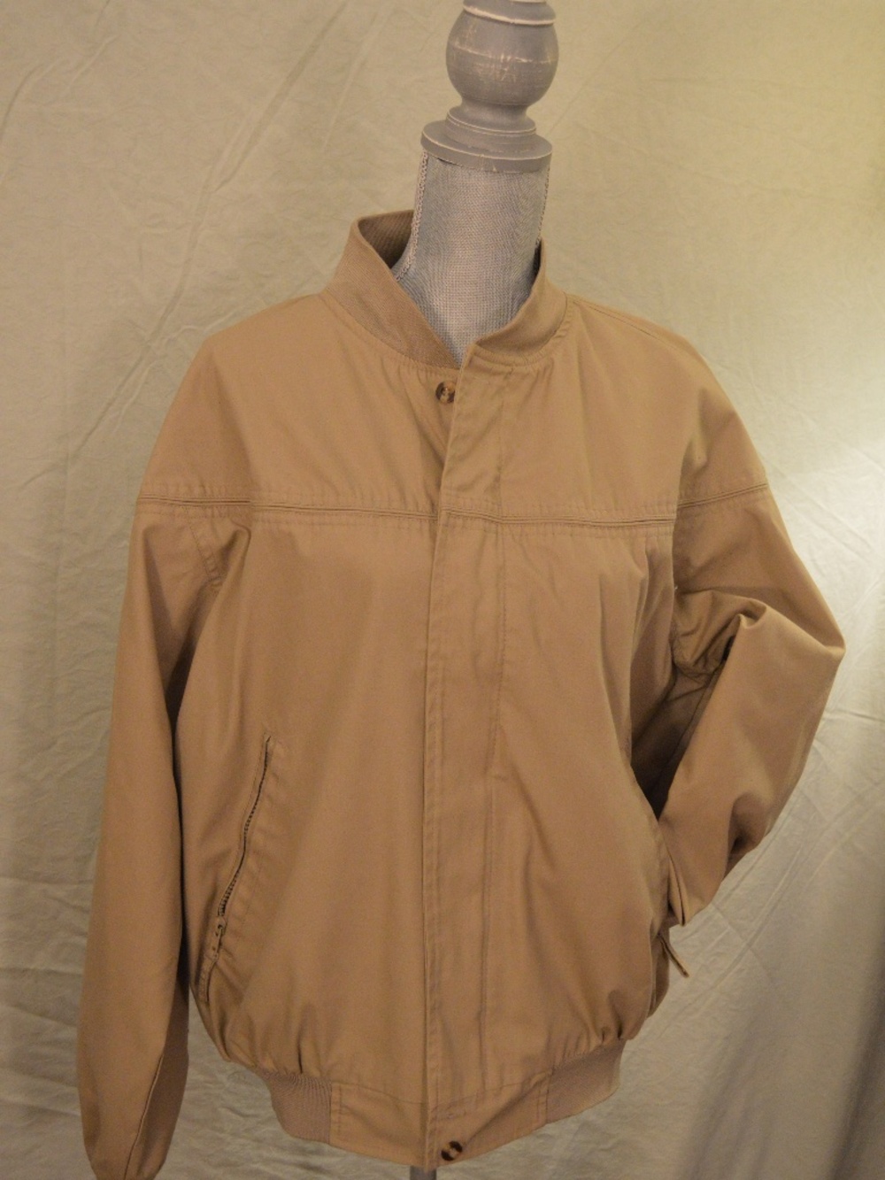 Vintage Windbreaker Tan Bomber Jacket Neutral Minimalist Zip Coat Size M